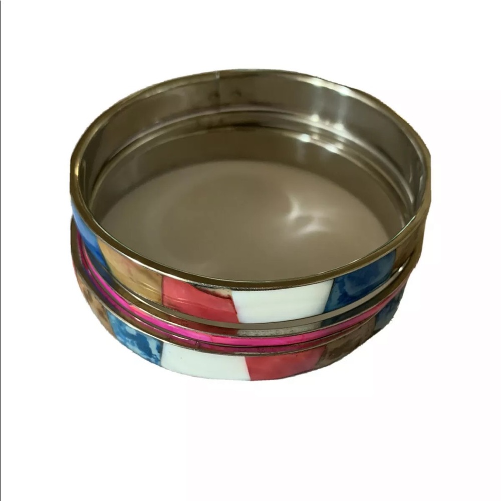 Stack Of 3 Bangles Bracelets Inlaid Mother Of Pearl Shell Handmade Multi